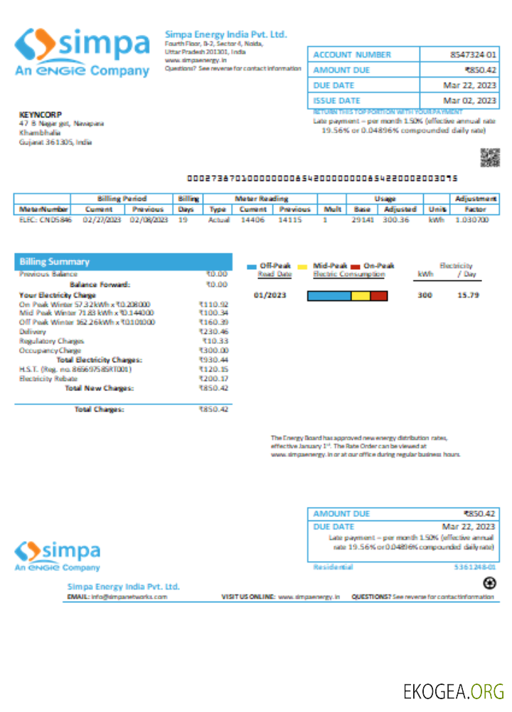 Simpa Energy Inde Pvt. Facture commerciale de services publics Ltd, SCR